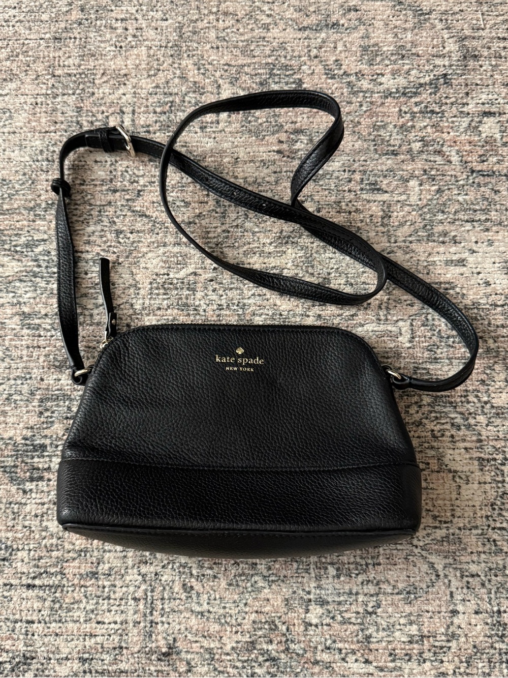 kate spade Black Pebbled Leather Crossbody Bag with Gold Logo